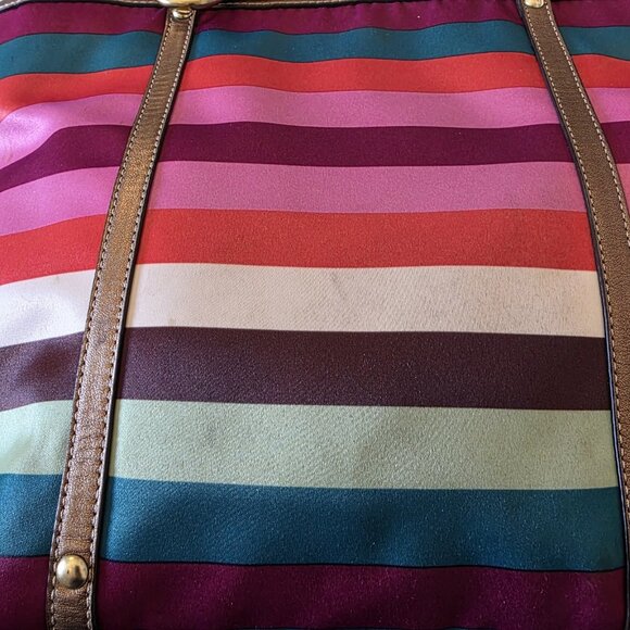 Coach Legacy Multicolor Stripe Sateen Tote Shoulder Bag F14009 Metallic Trim - Picture 16 of 16